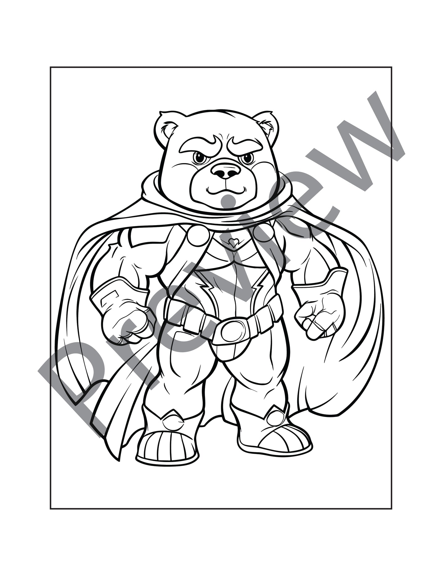 Coloring Page - Animal - Superhero Bear 1